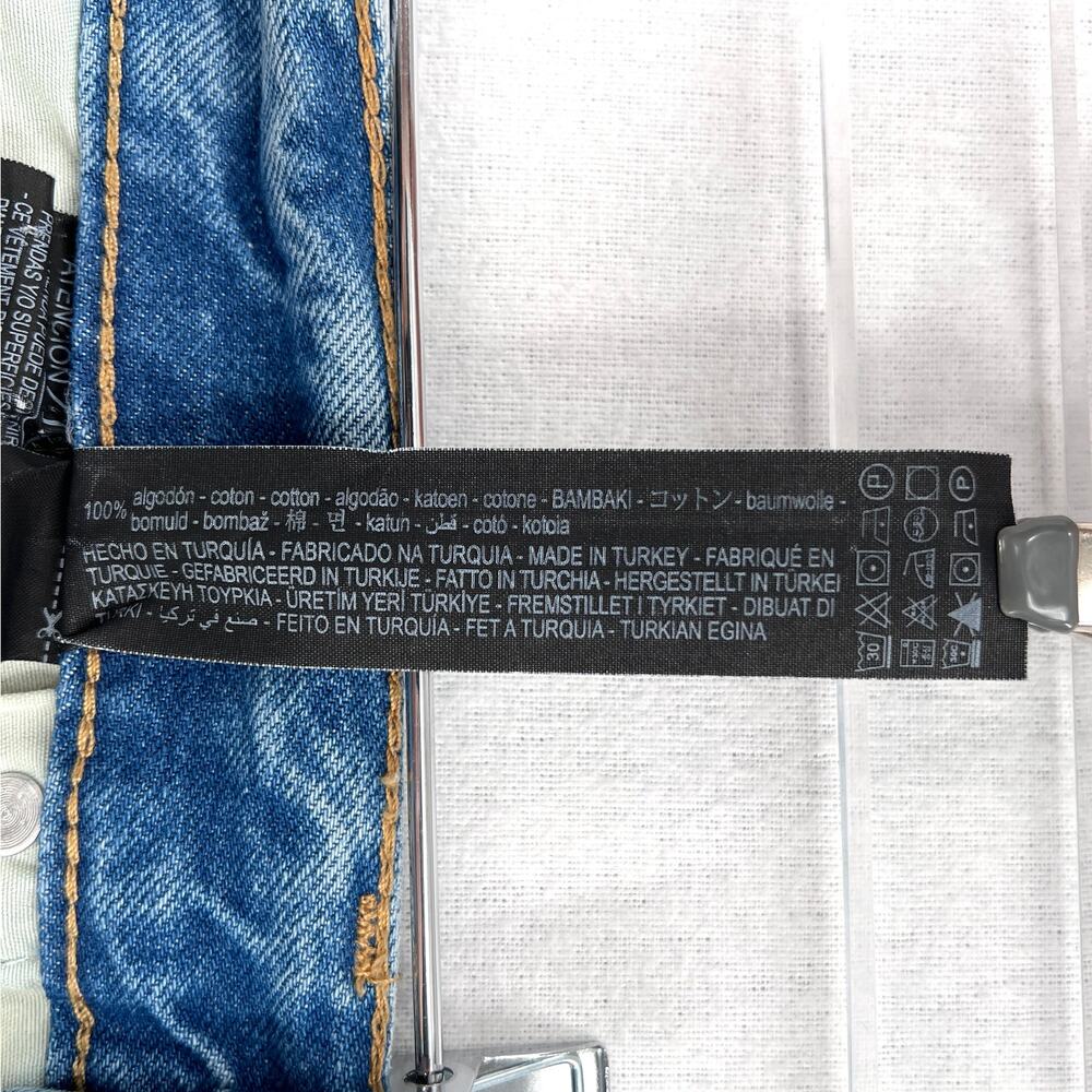 ZARA Distressed Loose Fit Low Rise Jeans Womens 27 Medium Blue Wash Straight Leg - Picture 10 of 15